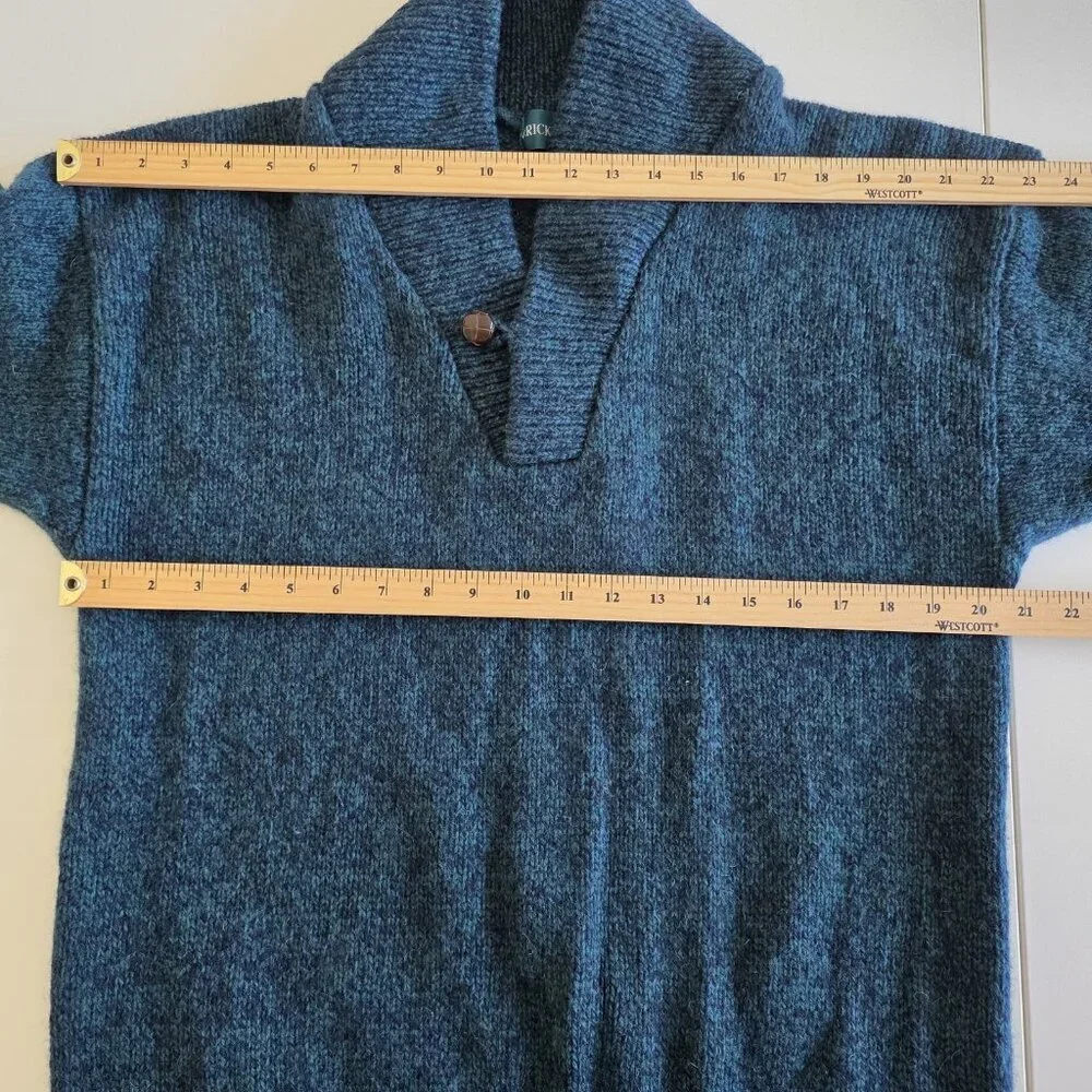 Cricketeer Vtg Sweater Mens L Blue Green Wool Blend Shawl Collar Grandpa Cottage